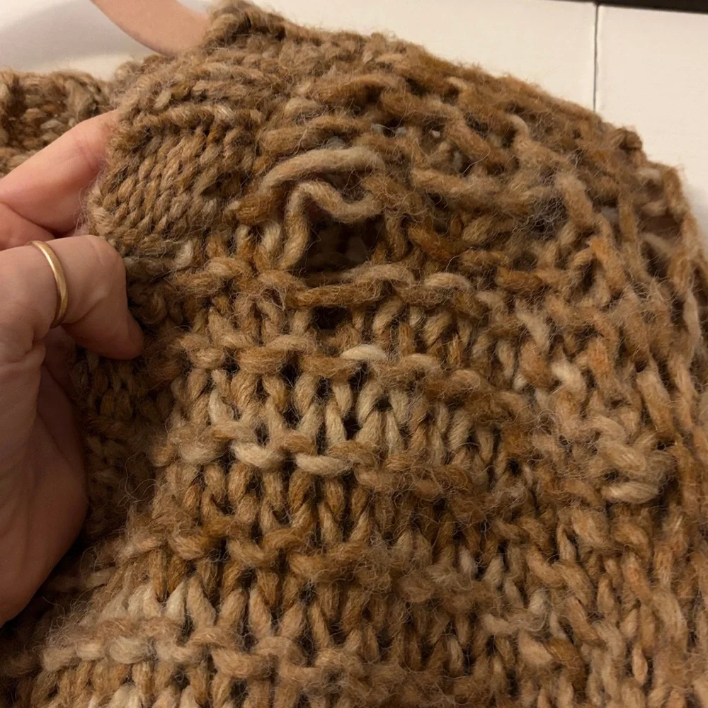 Mango MNG Chunky Knit Wool Blend Knit Sweater in Tan